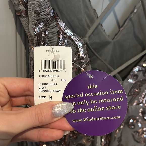 WINDSOR Women's Taisia Formal Sequin Scroll Dress in Silver (NWT)￨Size Medium - Picture 17 of 17